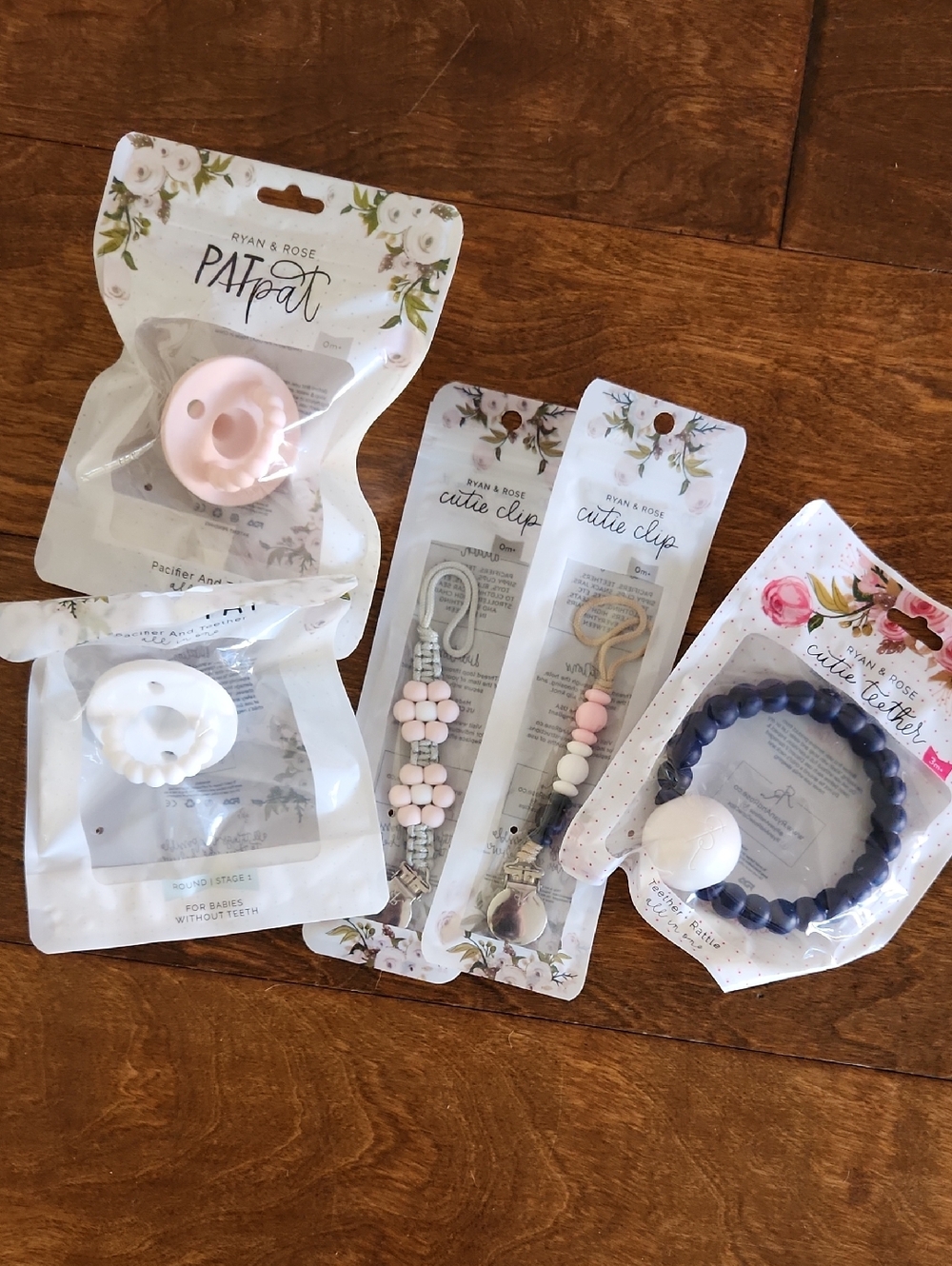 Ryan & Rose - Pink, White, & Navy Kids Pacifier Clips & Teethers Set